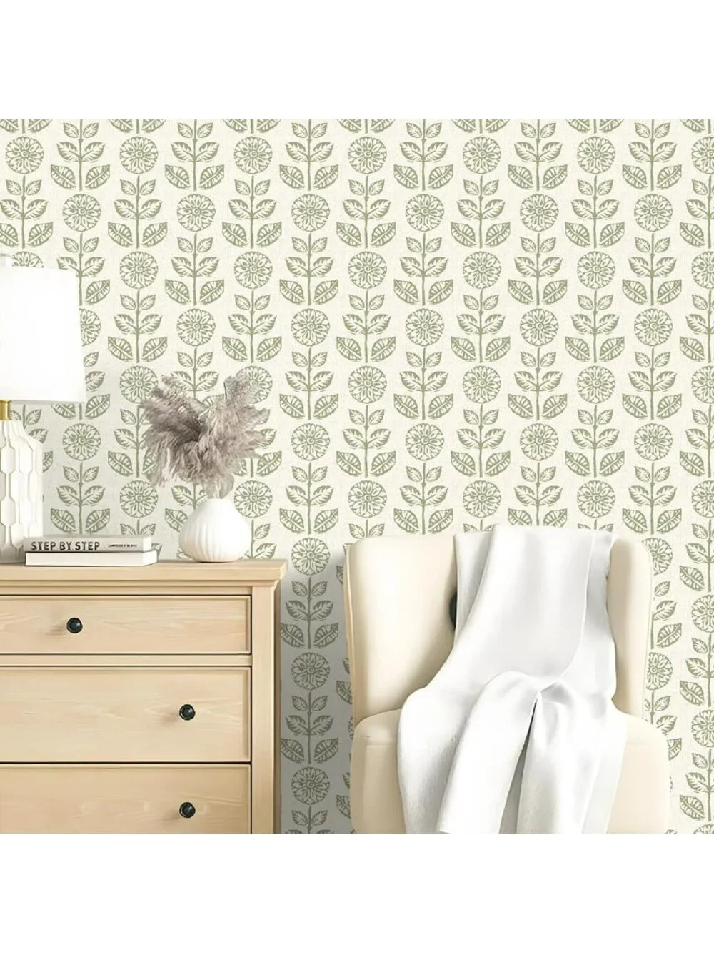 Boho Floral Peel and Stick Wallpaper, Removable Contact Paper, 17.7in x 590.4in